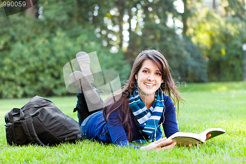 Image of Mixed race ollege student studying