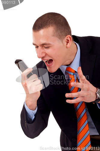 Image of  male yelling at the cellphone