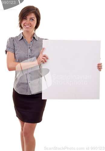 Image of woman holding a blank billboard
