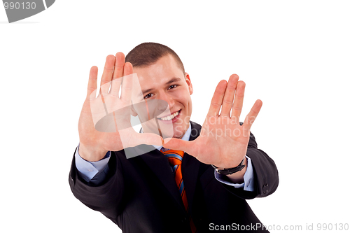 Image of man making a frame with his hands