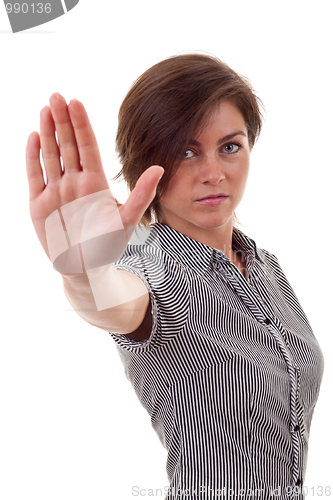 Image of business woman making stop sign