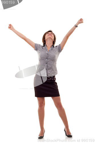 Image of  business woman celebrating success 