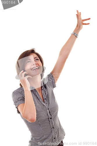 Image of woman on the phone winning