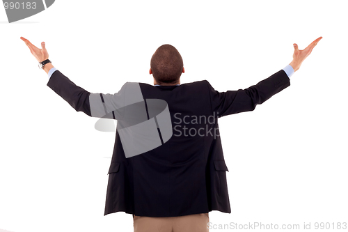 Image of man with hands up