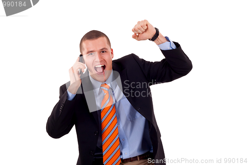 Image of man with cellular phone winning