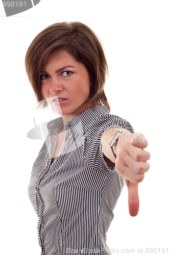 Image of  business woman gesturing thumbs down