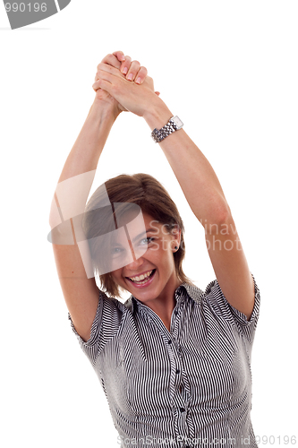 Image of business woman rejoicing success