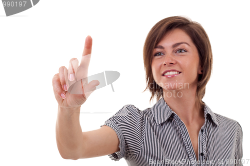 Image of woman pressing imaginary button