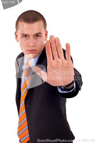 Image of angry young male saying stop
