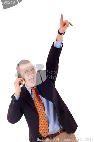 Image of business man winning at phone