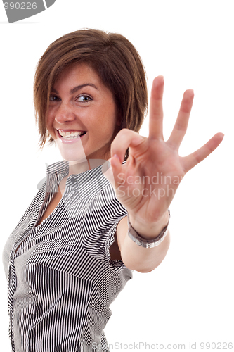 Image of business woman indicating ok sign