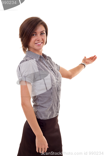 Image of Smiling business woman presenting