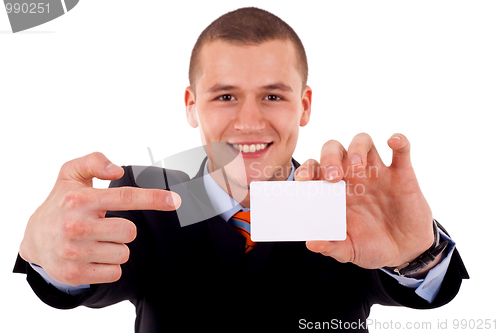 Image of man shows his business card