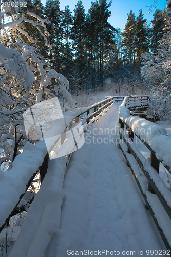 Image of Wooden snovy bridge