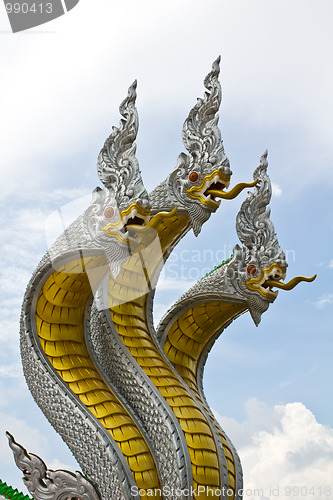 Image of Three naga head in thai temple 