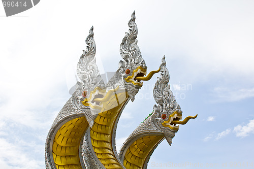 Image of Three naga head in thai temple 