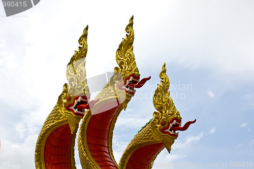 Image of Three naga head in thai temple 