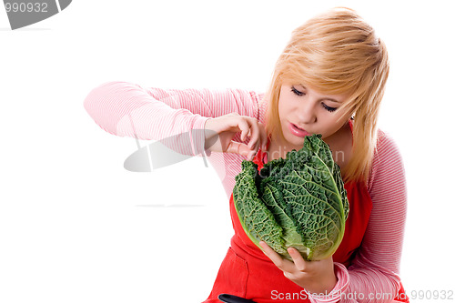 Image of woman with fresh savoy cabbage