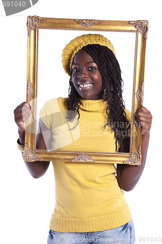 Image of young woman inside a picture frame