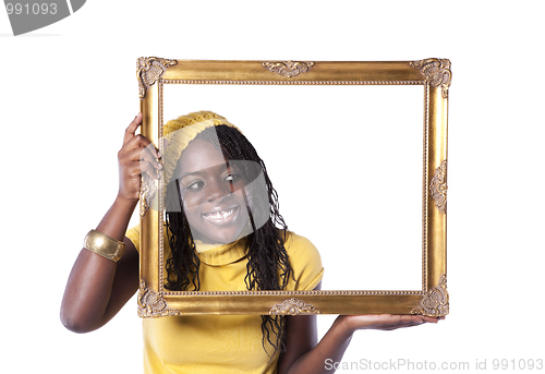 Image of young woman inside a picture frame