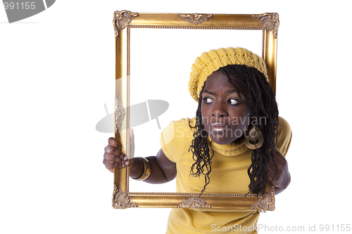 Image of young woman inside a picture frame