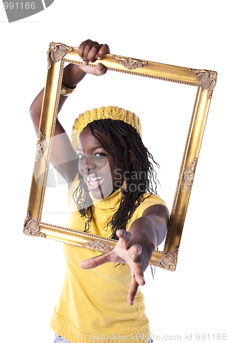 Image of young woman inside a picture frame