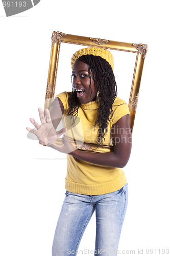 Image of young woman inside a picture frame