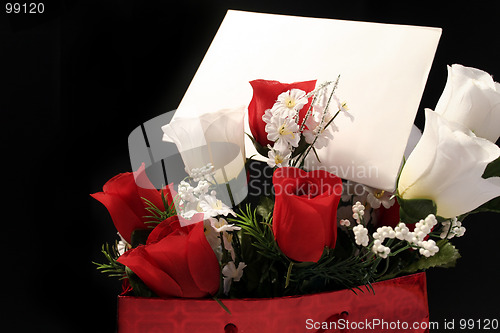 Image of valentines artificial flowers with card