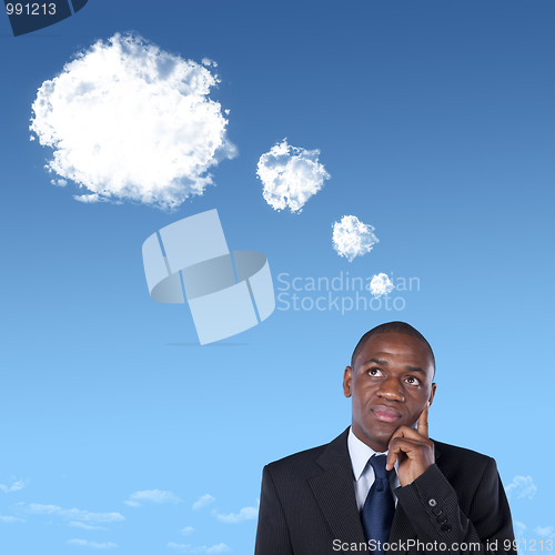 Image of African businessman thinking