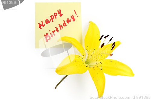 Image of Congratulations on a scrap of paper with a lily