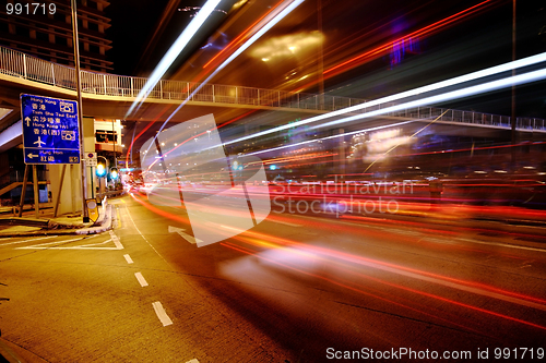 Image of traffic at night in Hong Kong 