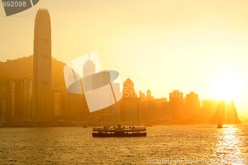 Image of Hong Kong with heavy smog and sunlight