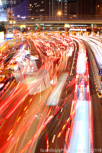 Image of Traffic jam in Hong Kong at night