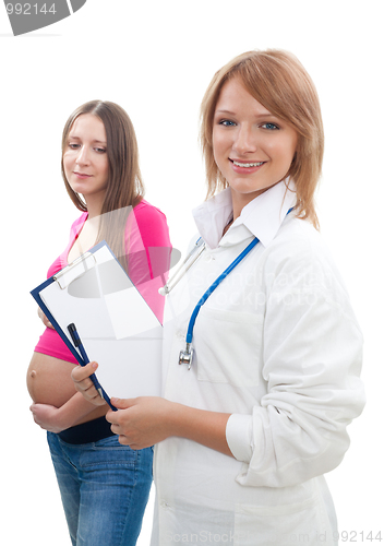 Image of Pregnant woman and a doctor