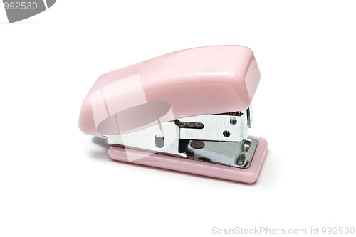 Image of Pink mini stapler isolated on white