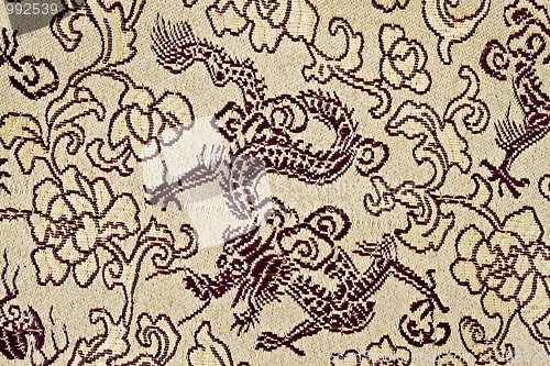 Image of fabric texture of chinese dragons and flowers 