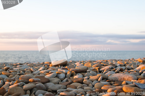 Image of The stones shined with the sunset sun on a beach