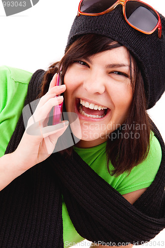 Image of Girl talking by cell phone
