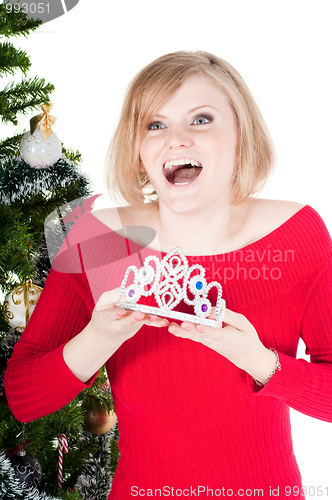 Image of Happy woman with Christmas presents