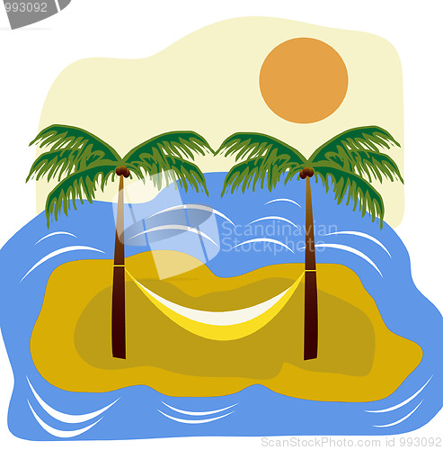 Image of Sea island with palm and hammock