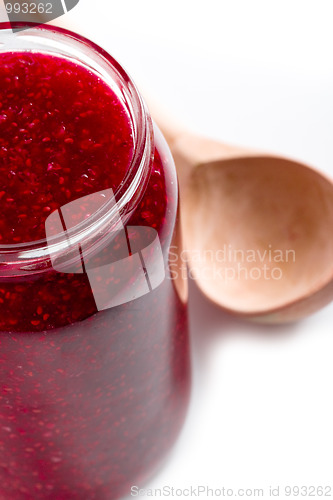 Image of jar of homemade raspberry jam