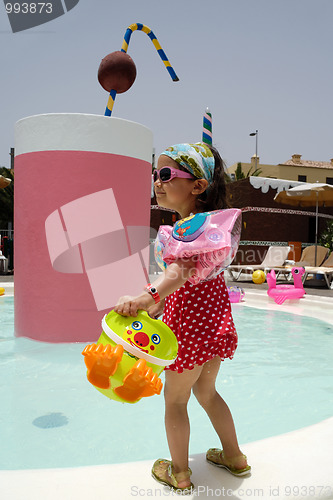 Image of Child playing by pool