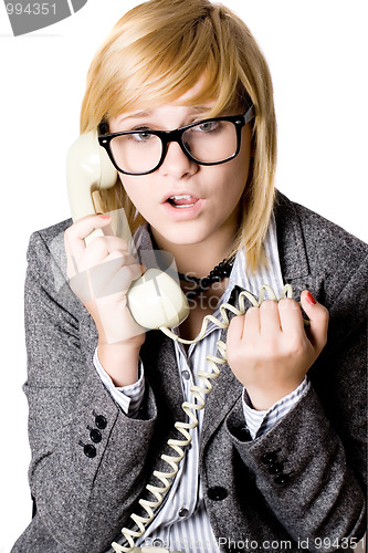 Image of young businesswoman with phone