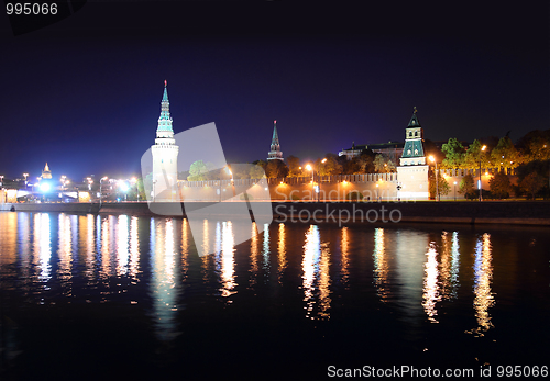 Image of kremlin from river at night in Moscow