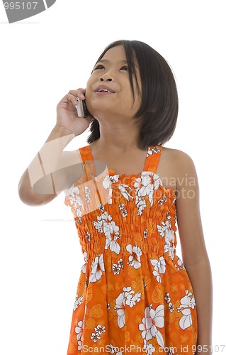 Image of girl with mobile phone looking up