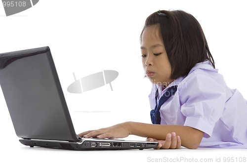 Image of asian schoolgirl with laptop