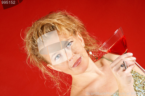 Image of Blond woman with red drink