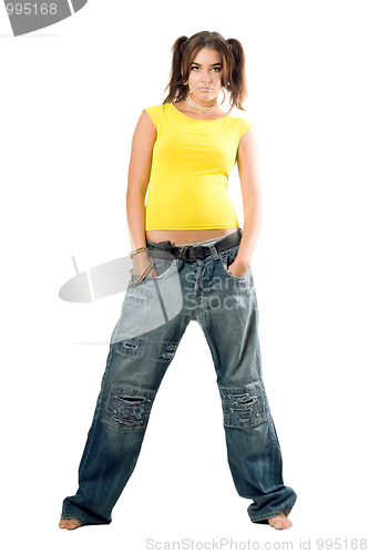Image of rapper girl in wide jeans