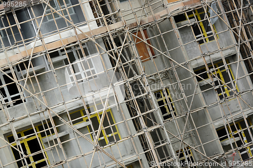 Image of bamboo scaffolding in construction site