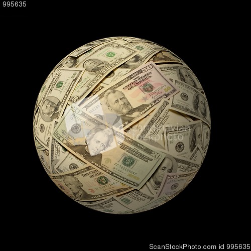 Image of Sphere of American banknotes against black